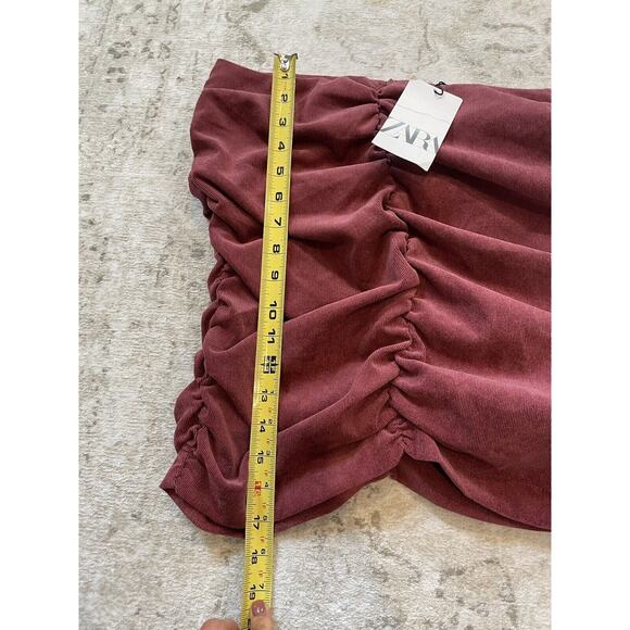 Zara Women Medium Dusty Pink Corduroy High Rise Ruched Draped Mini Skirt NWT - Picture 5 of 5